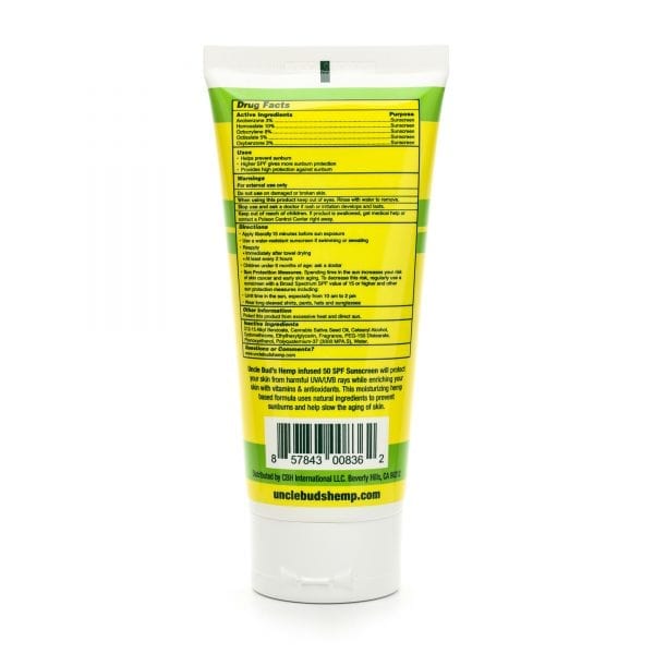 Uncle Bud’s Hemp SPF 50 Sunscreen Lotion back