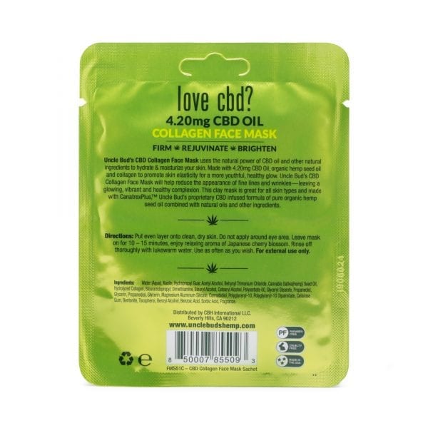Uncle Bud's Hemp CBD Collagen Face Mask Japanese Cherry Blossom Back