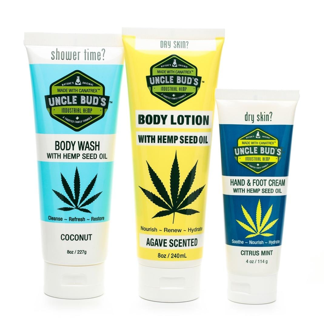 1x Hemp Body Wash, 1x Hemp Body Lotion, 1x Hemp Hand & Foot Cream